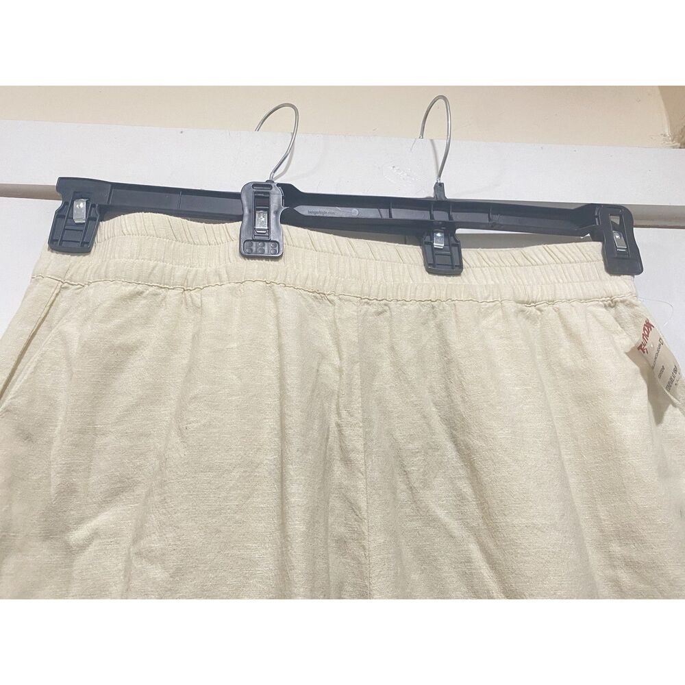 MARINE LAYER Allison Hemp Blend Pants Women Large Beige Wide Legs Elastic Waist - Picture 2 of 8